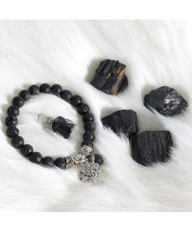 Soulnioi Healing Stones Set: Black Tourmaline Necklace, Volcanic Stone Bracelet, 4 Raw Black Tourmaline Pieces for Meditation - Buy Online on GoSupps.com
