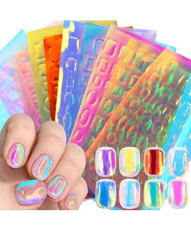 SILPECWEE 11 Sheets Aurora Nail Foil Laser Nail Stickers Glass Paper Nail Art Stickers Iridescent Cellophane Nail Designs Stickers Holographic Film 3D Nail Decoration for Women Kids Cellophane Nail Art