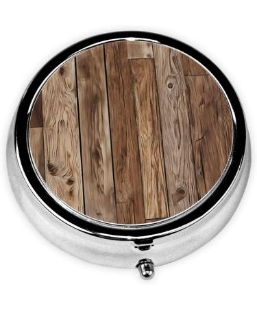 Brown Wood Printed Mini Round Pill Box | 3 Compartment Portable Pill Organizer for Travel & Home Use - Buy Online on GoSupps.com