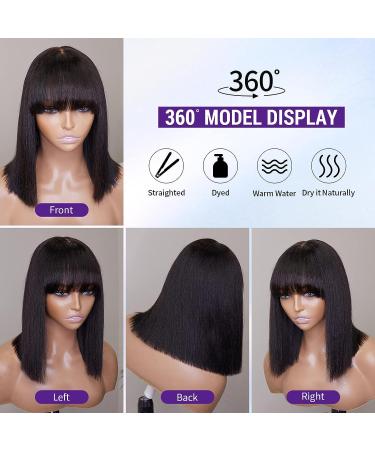 LUVME HAIR 10 Short Black Bob Wig with Bangs | Human Hair Yaki Straight Bob Wig | Glueless Minimalist 2x1 Lace Scalp | for Women - Buy Online on GoSupps.com