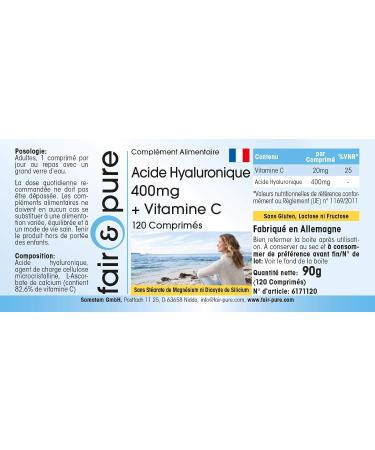 Fair & Pure - Hyaluronic acid tablets 400mg with vitamin C - high dosage - 120 tablets - Buy Online on GoSupps.com
