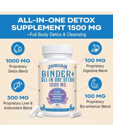 All-in-One Detox Binder Supplement 1500 MG - High Bioavailability Liver & Gut Detox with Activated Charcoal Zeolite & Bentonite Clay - 90 Vegan Capsules for Toxin Cleanse - Buy Online on GoSupps.com