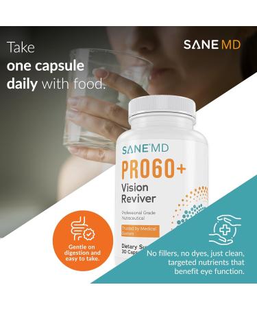 SANE MD PRO60+ Vision Reviver Eye Supplement for Adults 60+ with Lutein, Zeaxanthin & Astaxanthin 30 Capsules - Buy Online on GoSupps.com