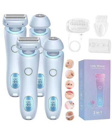 Modira Shaver - Modira Mermaid Shaver 2 in 1 Electric Shaver Razors for Women Detachable Head Wireless Bikini Trimmer for Ipx7 Waterproof Epilator (Blue *2)