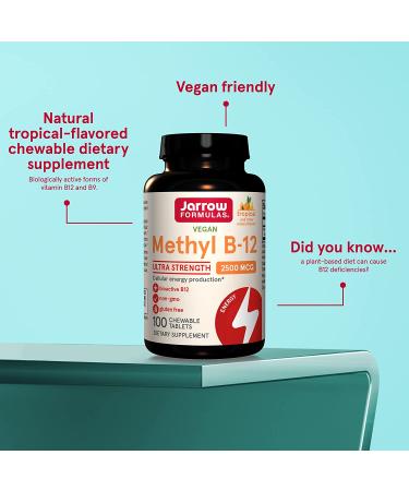 Jarrow Formulas Methyl B-12 Tropical Flavor 2500 mcg - 100 Lozenges for Energy & Vitality - Buy Online on GoSupps.com