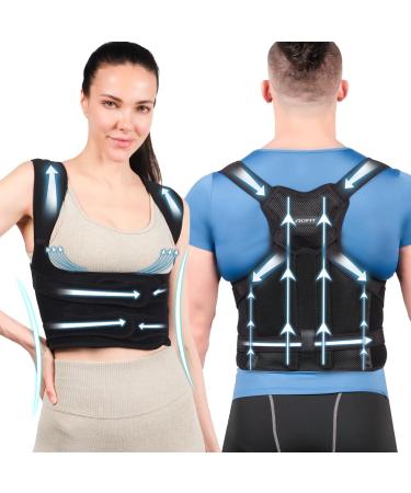 Back Brace Posture Corrector for Men and Women: Full Upper and Lower Back Support Shoulder Straightener Pain Relief for Neck Spine Scoliosis Hunchback and Thoracic Conditions Sizes Black L Large