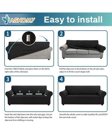 Asnomy Couch Covers for 3 Cushion Couch Stretch Sofa Covers Slipcovers  Pet Protector Furniture Covers for Dogs Cats Spandex Jacquard Fabric Small Checks(Large  Black) Black Large - Buy Online on GoSupps.com