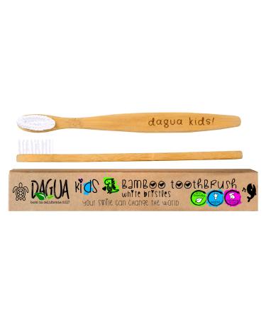 DAGUA Eco-Friendly Bamboo Toothbrush with Charcoal Bristles BPA-Free in ecofriendly Packing for Adults or Kids (1 Count  Kids! Soft - Flat - White bristles) 1 Count (Pack of 1) Kids! Soft - Flat - White Bristles