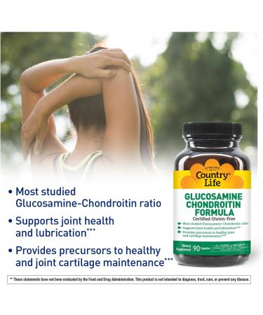 Country Life Glucosamine Chondroitin 1500mg/1200mg - Supports Joint Health & Lubrication - Maintains Healthy Cartilage Tendon Joint Tissue - Gluten Free Non-GMO - 90 Capsules - For Adults - Buy Online on GoSupps.com