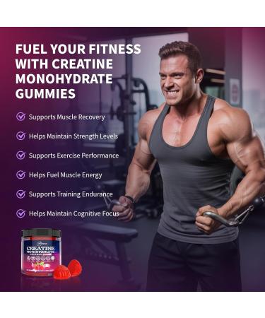 Creatine Monohydrate Gummies 5000mg for Men & Women Organic Pure Creatine Gummies | Sugar Free Vegan Non-GMO Raspberry Flavor 120 Count - Buy Online on GoSupps.com