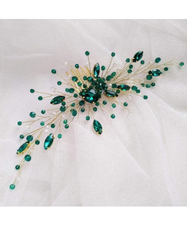 Anglacesmade Bridal Green Crystal Hair Comb Emerald Hair Vine Malachite Green Wedding Headpiece Prom Party Festival Hair Accessories for Women and Girls (Gold) - Buy Online on GoSupps.com