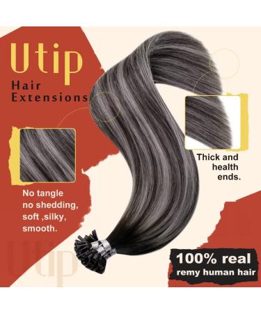 Hetto Real Hair Bonding Extensions - Balayage Black & Silver | 14 Inch | 50g - Premium Keratin Hair Cladding - Buy Online on GoSupps.com