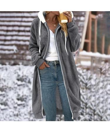 Shop Hanxiulin Women's Cuddly Fleece Jacket - Warm Breathable & Cozy Long Coat in Dark Gray | International Shipping Available - Buy Online on GoSupps.com