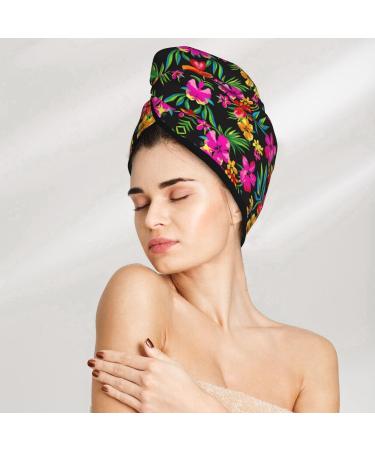 Hawaiian Flower Coral Velvet Dry Hair Cap | Unisex Wet Towel Wrap for Bathroom Pool Party & Beach Accessory - Buy Online on GoSupps.com