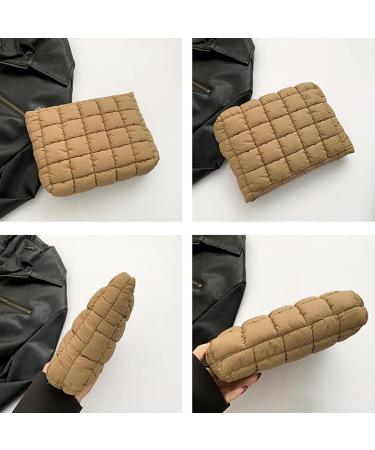 Stylish Puffy Quilted Makeup Bag | 2024 Fashion Travel Cosmetic Pouch - Large Clutch for Women & Girls in Black White Pink Brown - Buy Online on GoSupps.com
