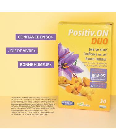 Orthonat - Positiv.ON DUO - Moral and Wellness Supplement - 240 mg Turmeric Extract per Capsule - Saffr'Activ Saffr'Activ Bacillus Coagulans MTCC5856-30 Capsules - Buy Online on GoSupps.com