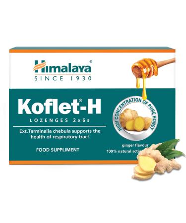 Himalaya Herbals Koflet-H Lozenges Ginger Flavor Fortified with Honey and Essential Oils Cough Drop for Warming Relief and Soothing Throat Comfort Herbal Active Formula - 12 Lozenges