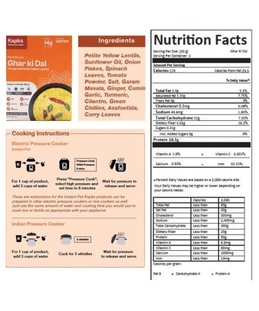 Kapka Vegan Indian Dal Plant Based Protein - 5 Pack Variety | Seasoned Ready to Eat Entrees for Instant Pots | Non-GMO Gluten Free | 3-4 Servings Per Pack | Pack of 5 Dals - Buy Online on GoSupps.com