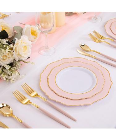 90 Piece Gold Plastic Silverware Set with Pink Handles - Perfect for Parties and Weddings - Buy Online on GoSupps.com