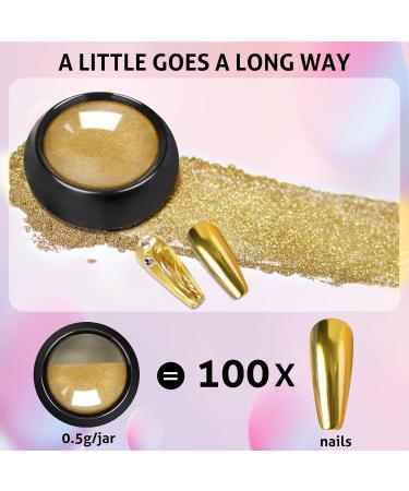Gold & Silver Chrome Nail Powder - 12 Iridescent Holographic Colors | Metallic Mirror Effect for Stunning Nail Art - Buy Online on GoSupps.com