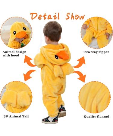 Doladola Unisex Baby Romper Jumpsuit | Hooded Cartoon Sleepsuit | Yellow Duck | 12-18 Months - Buy Online on GoSupps.com