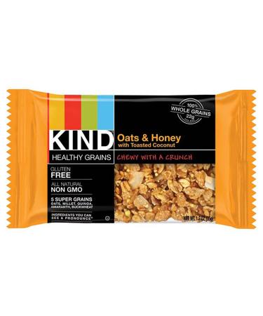 Kind 18080 Healthy Grains Bar, Oats and Honey with Toasted Coconut, 1.2 oz, 12/Box