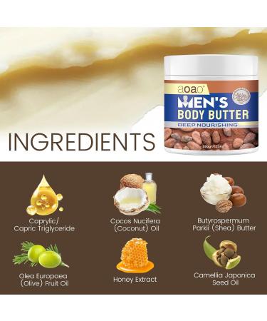 AOAO Cocoa Body Butter for Men, Skin Barrier Repair + Deep Nourishing with Shea Butter & Vitamin E, Body & Face Moisturizer for Extremely Dry Skin, Softens and Soothes, 200g/7.25 oz (Cocoa Butter-2) - Buy Online on GoSupps.com