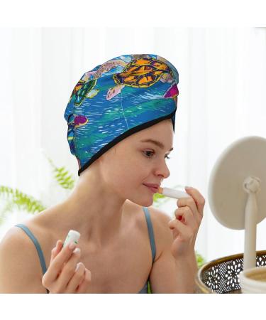 Hair Towel Wrap - Quick Drying Towel with Button | Little Sea Turtles Design - Perfect Hair Turban for Fast Drying - Buy Online on GoSupps.com