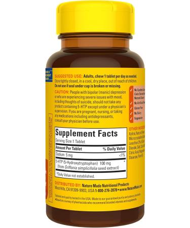 Nature Made 5HTP 100mg Chewable Tablets - Mood Support Supplement 30 Count - Orange Citrus Flavor - 30-Day Supply - Buy Online on GoSupps.com