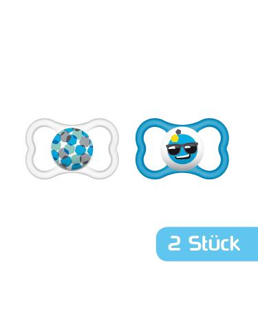 MAM Air Silicone Pacifier Set of 2 - Extra Light & Tooth-Friendly | 6-16 Months | Blue Smiley Design with Pacifier Box - Buy Online on GoSupps.com