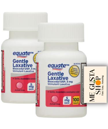 Equate Gentle Laxative Tablets for Constipation 100 Count Total Bisacodyl 5 mg Pack of 02 200 Tablets + me Gusta Sticker