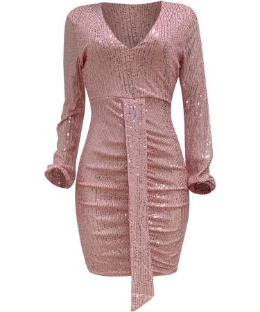 Shop Hanxiulin Pink Sequin Evening & Cocktail Dress for Women | Casual Party Wear - Buy Online on GoSupps.com