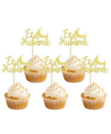 18 PCS Eid Mubarak Cake Topper Eid Mubarak Cupcake Toppers Muslim Mubarak Glitter Cake Decorations Ramadan Kareem Party Eid Decorations Birthday Cupcake Toppers