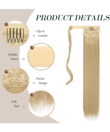 FESHFEN Straight Wrap Around Ponytail Extension 24 Synthetic Hair Piece - Pale Golden Blonde & Bleach Blonde (24/613#) - Buy Online on GoSupps.com