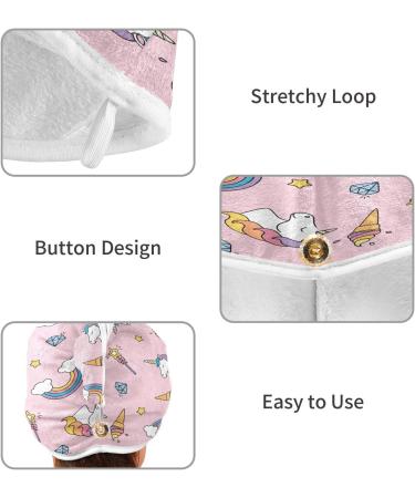 Doodle Pony & Star Pattern Dry Hair Cap Set | Quick Drying Towel & Button Headband - Super Absorbent & Soft Comfort - International Shipping - Buy Online on GoSupps.com