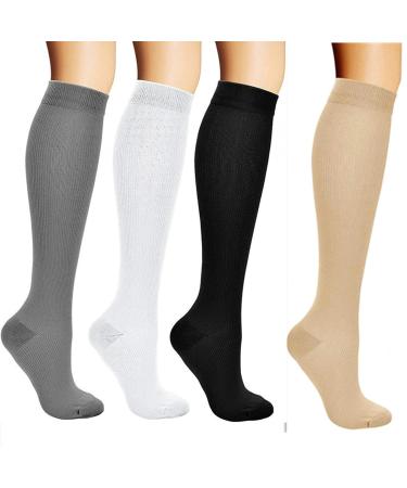 Yaxinshi 4 pair of sports compression stockings knee socks men & women support stockings compression socks support socks travel socks for running sports flight trip nurse cycling 40-43 multicolored