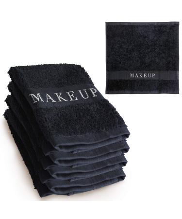 The Little Black Towel Makeup Remover Cloth - Luxury Washcloths for Gentle Face Wash Removing Eye Liner Mascara plus Foundation Eraser. Bleach Resistant Soft Jacquard Lettering Pack of 4 English