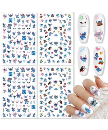 Cute Cartoon Nail Art Stickers Cartoon Nail Decals 3D Self Adhesive Nail Art Supplies Cute Nail Decoration Charms Cartoon Designer Nail Stickers for Women Girls DIY Manicure 4 Sheets B5