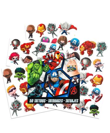 Marvel Avengers Temporary Tattoos - 50 Superhero Tattoos Featuring Iron Man, Thor, Hulk, Captain America and More (Avengers Party Supplies and Favors)