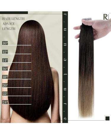 Runature Real Hair Tape Extensions - Invisible Tape in Brown Blonde Balayage 45cm 20 Pieces 50g - Dark Brown Ombre Medium Brown with Ash Blonde - Buy Online on GoSupps.com