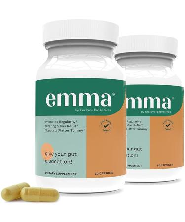 Emma Gut Health - 2 Pack - Gas and Bloating Relief Constipation Leaky Gut Repair - Gut Cleanse & Restore Digestion - Regulate Bowel Movement. Probiotics and Laxative Alternative 120 Capsules