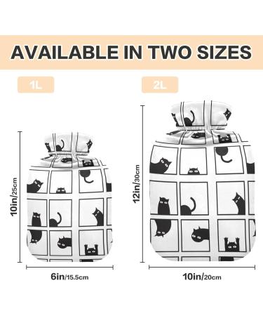 Hot Water Bottle 2L with Black Cat Pattern Cover - Pain Relief & Winter Hand Feet Warmer - Buy Online on GoSupps.com