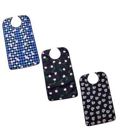 HACLEN 3 Pack Adult Bibs for Elderly Women Waterproof Feeding Bibs Bibs for Eating Clothing Protector with Crumb Catcher 1