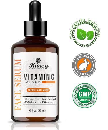 Kanzy Vitamin C Serum 20% with Hyaluronic Acid - Anti-Aging, Anti-Wrinkle, Dark Circles & Fine Lines - 30ml - Buy Online on GoSupps.com
