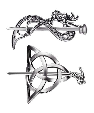 2 Pieces Viking Celtic Hair Clips Hairpin Dragon Hair Sticks Hairpin Triangle Clips Slide Pin Hair Stick Celtic Knot Viking Jewelry Hair Accessories for Women and Ladies