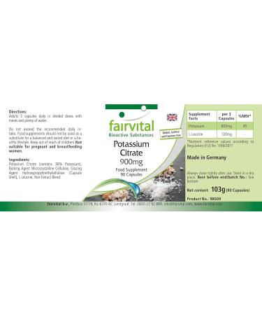 Fairvital Potassium Citrate 900mg Vegan Capsules - High Dosage - 90 ct - 300mg Potassium - Buy Online on GoSupps.com
