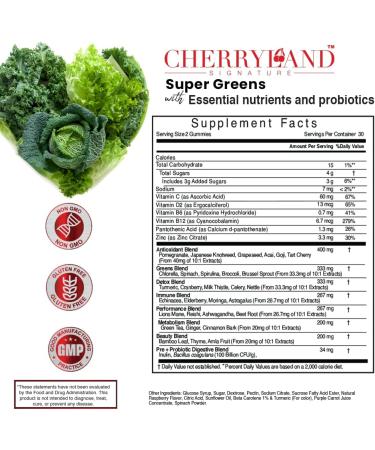 Super Greens Gummies - Antioxidants Mushrooms & Probiotics | Vegan Gluten & Gelatin-Free | Detox & Digestive Health Support | 60 Count - Buy Online on GoSupps.com