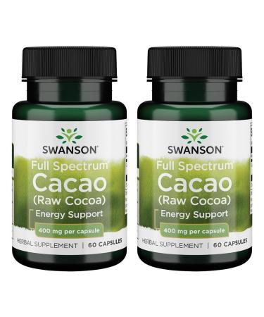 Swanson Full Spectrum Cacao (Raw Cocoa) - Herbal Supplement Promoting Mild Energy Support - Traditional Whole Fruit Formula - (60 Capsules, 400mg Each) (2 Pack)