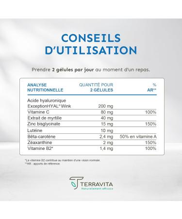 ComplexVision | Dry and Tired Eyes Food Supplement | Patented Hyaluronic Acid Lutein Zeaxanthin Blueberry Vitamins and Zinc Bisglycinate | 60 Capsules | Made in France Terravita - Buy Online on GoSupps.com