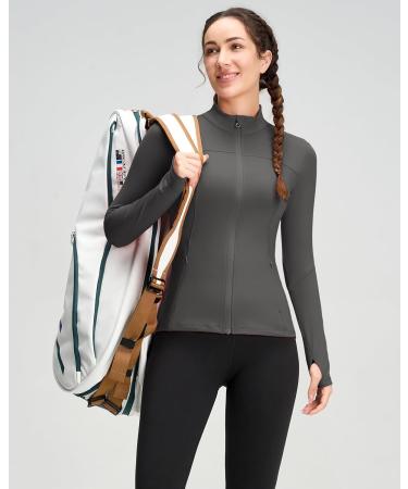 Queenieke Women's Long Sleeve Running Jacket - Light Breathable & Stylish Full Zip Sports Jacket with Pockets for Fitness & Yoga - Meteorite Gray XS - Buy Online on GoSupps.com
